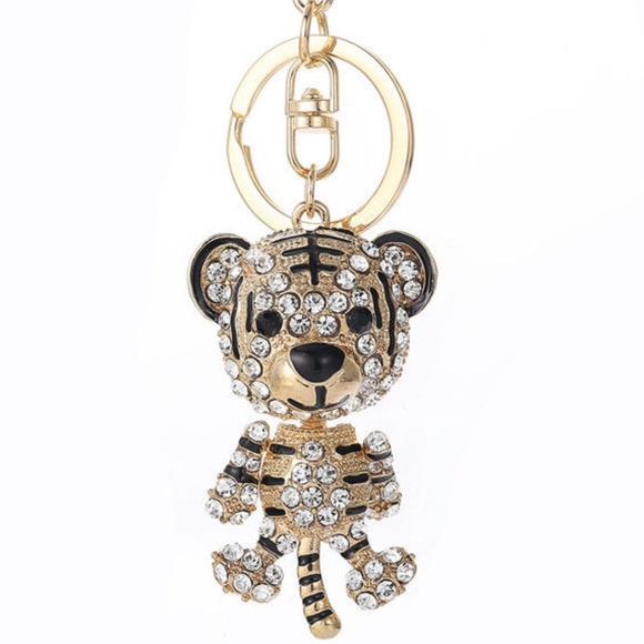 Cinderella's Closet Accessories - Adorable Crystal Tiger Handbag Charm / Keychain